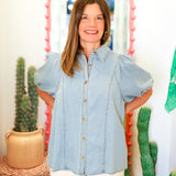 Denim Puff Sleeve Top