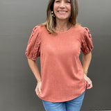 Apricot Puff Sleeve Suede Top