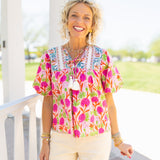 Pink Puff Sleeve Floral Top