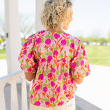 Pink Puff Sleeve Floral Top