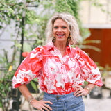 Artist Floral Puff Sleve Top