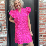 Bright Pink Flutter Sleeve Mini Dress