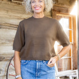 Dark Brown Short Sleeve Sweater