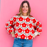 Cream - Red Flower Sweater