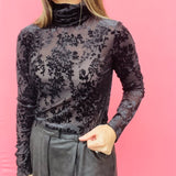 Sheer Velvet Mock Neck