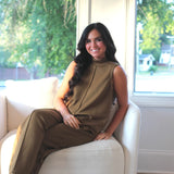 Sleeveless Mock Neck Set (Olive)