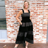 Black Velvet Stripe Maxi Dress