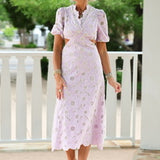 Lavender Floral Eyelet Midi Dress