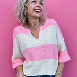 Pink Stripe Sleeveless Sweater Top