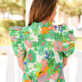 Green Floral Linen Top