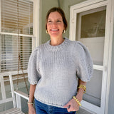 Grey Puff Sleeve Sweater Top