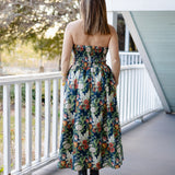 Navy Floral Strapless Dress