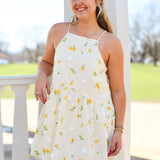 Ivory Mini Dress w/ Sunflowers