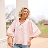 Pink Stripe Collar Top