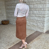 Coffee Suede Midi Skirt