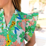 Green Floral Linen Top