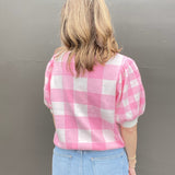 Gingham Puff Sleeve - Pink