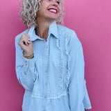 Light Denim Ruffle Top