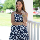 Navy & White Embroidery Short