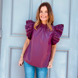 Plum Leather Flutter Sleeve