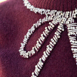 Wine Rhinestone Bow Sweater