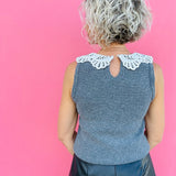 Grey w/ Collar Sleeveless Sweater