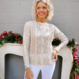 Silver Metallic Cable Sweater