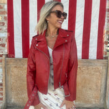 Red Vegan Leather Moto Jacket