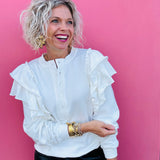 White Ruffle Sweatshirt