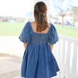 Denim Mini Dress Scallop Neck