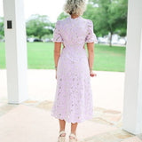 Lavender Floral Eyelet Midi Dress