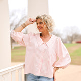 Pink Stripe Collar Top