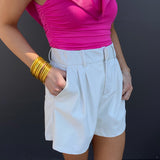 White Leather Crocodile Shorts