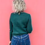 Green Sweater with Rhinestone Bow