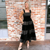 Black Velvet Stripe Maxi Dress