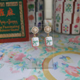 Troop Mahjong Tile Stud with Pearls
