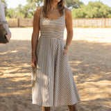 Audrey Mocha Stripe Midi