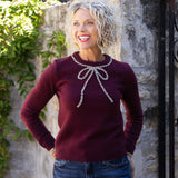 Wine Rhinestone Bow Sweater