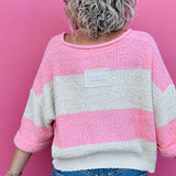 Pink Stripe Sleeveless Sweater Top