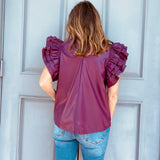 Plum Leather Flutter Sleeve