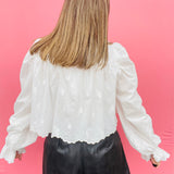 White Bow Embroidery Top