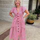 Pink & Red Stripe Maxi Dress