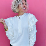 White Ruffle Sweatshirt