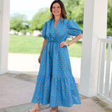 Blue Printed Midi Dress