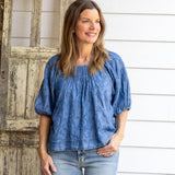 Denim Top Embroidered