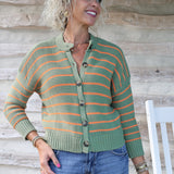 Moss / Orange Stripe Cardigan