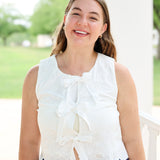 White Eyelet Tie Front Top