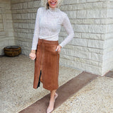 Coffee Suede Midi Skirt