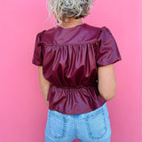 Maroon Faux Leather Top