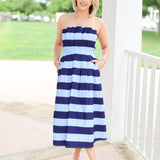 Navy & Blue Strip Midi Dress